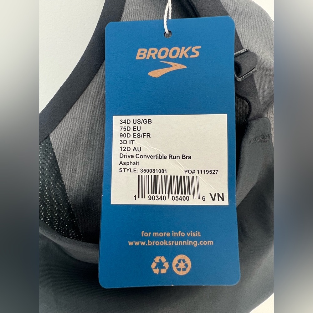 BROOKS Molded Cup Drive Convertible Run Sports Bra 34D Asphalt Color NWT - Picture 6 of 8